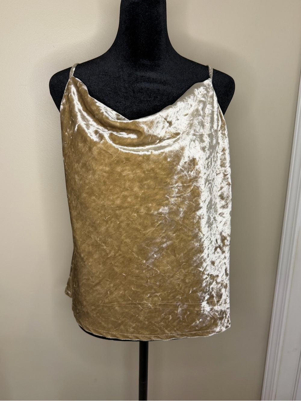 Skies Are Blue Small Gold Velvet Cowl Neck Cami Tank Top Adjustable Straps
